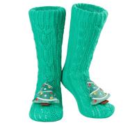 CityComfort Fluffy Socks for Women Teenagers Sherpa Lined Animal Slipper Socks with Non Slip Grip Pads One Size - Gifts for Women (Green Christmas Tree)