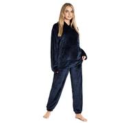 CityComfort Pyjamas Set for Women and Teens Fleece Hooded Long PJs Warm Loungewear Fluffy Nightwear Soft Cosy Sleepwear Gifts for Her (Navy, XL)