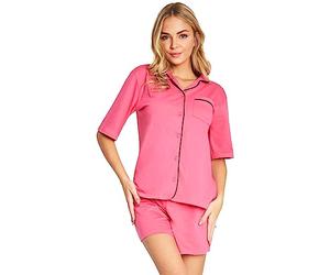 CityComfort Womens Pyjamas Set 2 Pcs Short Button Down PJs Comfy Classic Soft Loungewear Summer Nightwear Gifts for Women (S, Pink)