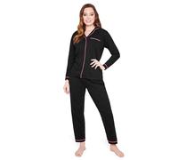 CityComfort Womens Pyjamas Set - Classic Button Down Nightwear Long Sleeve & Bottoms PJs Cosy Cotton Lounge Wear S-XL - Sleepwear Gifts for Her (Black, L)