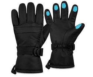CityComfort Womens Skiing Gloves Fleece Lined Touch Screen Gloves with Zip Pocket Waterproof Windproof Snowboarding (Black)