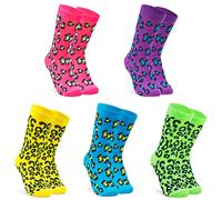 CityComfort Womens Socks 5 Pack Gifts for Women Teens Cute Calf Length Socks Vibrant Colours Breathable Casual Sports Work (Multi Leopard Print)