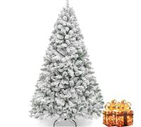 Cityjoy 7FT Snow Flocked Christmas Tree, Pre-Decorated Artificial Tree w/ 1150 Branch Tips, Full Xmas Tree Foldable Base & Metal Hinges for Home, Office and Party Outdoor Decoration