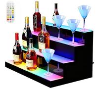 Cityjoy LED Lighted Liquor Bottle Display Rack, 4 Tiers 23.6"x 15.8"x 12.6" USB Illuminated Bottle Shelf, Home Bar Drinks Acrylic Lighting Shelves 24 Bottles with RF Remote 9 Static Colors
