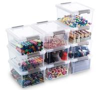 Citylife 1.3 QT 10 Pack Small Storage Bins Plastic Storage Container Stackable Box with Lids for Organizing, Clear White
