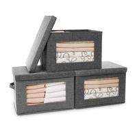 Citylife 3 Packs Foldable Storage Boxes with Lids, Wardrobe Storage Organiser with Transparent Window and Soft Cord Handles, for Clothes, Books and Toys, Extra Large, Grey