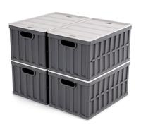 Citylife 4Pack 64L Collapsible Plastic Storage Box with Lids Outdoor Stackable Folding Large Storage Box Plastic Box with Lid for Book Camping Storage Boxes