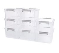 Citylife 8 Packs 3L Small Plastic Storage Box with Lids, Stackable Clear Storage Boxes with Handles, Transparent, 20.5X15X10.5cm
