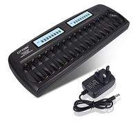 CITYORK 16 Slot Smart AA/AAA Battery Charger Built-in IC Protection for AA/AAA NiMH/NiCd Rechargeable Batteries with Discharge Function & LCD Display