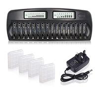 CITYORK 16 Slot Smart AA/AAA NiMH/NiCd Battery Charger Built-in IC Protection - with Discharge Function & LCD Display - with 16 Pack of 1100mAh AAA High Capacity Batteries