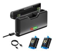 CITYORK 2000mAh Battery Charger Set for Go-Pro. Hero 12 Hero 11/10/9 Black, With Type-C Triple Channel Slots Battery Storage Box With LED Display And USB Cable (1 Charger + 2 Batteries)