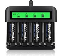 CITYORK 4-Pack D Cell 8000mAh Ni-Mh Rechargeable Batteries with 8 Slot AA/AAA/C/D Ni-MH Battery Charger