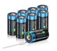 CITYORK 5500 mWh 1.5 V Rechargeable Baby C Battery with USB-C (Pack of 8), Lithium-Ion LR14 C Battery Rechargeable Batteries, Charges Under 2 Hours, Over 1000 Cycles, with Type C Charging Cable, LED