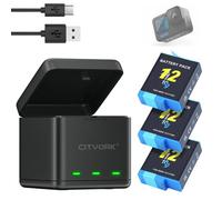 CITYORK Battery Charger Kit, for GoPro Hero 12 Hero 11/10/9 Black, with Type-C Triple Channel Slots, Battery Storage Box with LED Display and USB Cable (1 Charger + 3 Batteries)