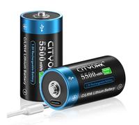 CITYORK Rechargeable C Batteries with USB C Charger, Lithium Ion 1.5v 5500mWh Charges Under 2 Hours Over 1000 Cycles with USB C Charging Cable LED Charging Indicator 2 Pack