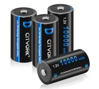 CITYORK Rechargeable D Batteries 10000mAh - 1.2V Ni-MH High Capacity D Size Battery High Rated D Cell Rechargeable Batteries with Storage Box (4 Pack)