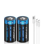 CITYORK USB-C 1.5V D Size Rechargeable Lithium Batteries, High Capacity 1.5V 15000mWh D Cells Batteries with Type C Charging Cable - 2 Pack