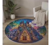 Cityscape Architecture Round Area Rug 150cm - Soft Washable Non-Slip Colorful Circular Carpet, Soft Fluffy Church Spires Sculptures Printed Rug, for Living Room Bedroom Bedside Dining Room Home Décor