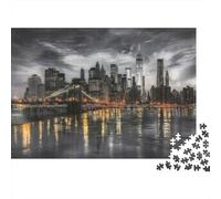 Cityscape at Night 1000 Pieces Puzzles Colorful Brooklyn Bridge View Home Decoration Educational Game Gifts Puzzles for Adults Jigsaw Puzzles for Adults 38x26cm/1000pcs