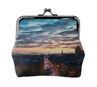 Cityscape Dusk Full Double-Sided Printed Pattern Women's and Girls' Fashionable Leather Kiss Lock Coin Purse Card Bag