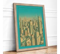 Cityscape From Above Modern Framed Wall Art Print A3 (42×29.7cm) Oak, Wall Decor for Living Room, Bedroom, Office & Home, Ready to Hang, Art Gift