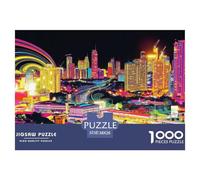 Cityscape Jigsaw Puzzles Puzzle for Adults Kids. 1000 Piece Night Neon Colors Whimsical Challenge Toy Educational Games Home Decoration for Educational Games Gifts 38x26cm/1000pcs