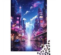 Cityscape Neon Lights 1000-Piece Puzzle for Adults, 38x26cm/1000pcs; to Complete Gradually over A Weekend; White Pieces with A Smooth Surface