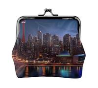 Cityscape Night Canada Full Double-Sided Printed Pattern Women's and Girls' Fashionable Leather Kiss Lock Coin Purse Card Bag
