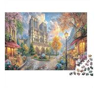 Cityscape Painting Sturdy Paper Notre-Dame in Glowing Street at Night Jigsaw Puzzle Stress Relief Birthday Gift 52x38cm/1000pcs