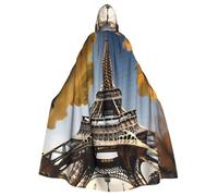 Cityscape Paris Eiffel Tower France Cloak Hooded Cape For Halloween Cosplay, Unisex Witch Robe, Adult Vampire Party Costume