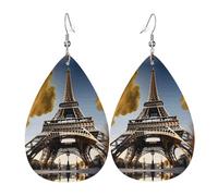 Cityscape Paris Eiffel Tower France Print Leather Dangle Earrings For Women Elegant Drop Earrings Lightweight Fashion Jewelry