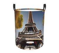 Cityscape Paris Eiffel Tower France Print Round Laundry Hamper,Collapsible Waterproof Clothes Basket,Space-Saving Storage Bin