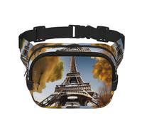 Cityscape Paris Eiffel Tower France Print Square Double Layer bag Waist Bag Trendy Pack Travel Bag with Adjustable Bel, Black, One Size