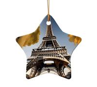 Cityscape Paris Eiffel Tower France Print Xmas Ceramic Ornaments Christmas Tree Porcelain Hanging for Home Office Decor Gifts