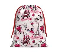 Cityscape Paris Eiffel Tower France Printing Soft Drawstring Gift Bag With Red Ribbon Durable For Christmas Halloween For Adults Gifting