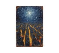 Cityscape Under A Starry Sky Metal Wall Plaque Vintage Man Cave Wall Decor for Game Rooms Flag Decorations Sign Plaques 11.8"x7.9"