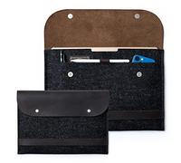 CITYSHEEP iPad Pro 12.9" Sleeve Case Bag Fits with Magic or Smart Keyboard, Apple Pencil Holder, Separate Compartment for Charger, Documents. Natural Wool Felt and Real Leather. Anthracite/Brown.