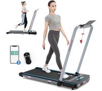 CITYSPORTS 2 in 1 Folding Treadmill, 1-12 km/h, Folding Under Desk Treadmill, with 1400W Motor, No Installation with Remote Control, App and Dual LED Screen,