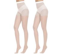 Citystl 2 Pairs Black Sheer Tights for Women, 30D Control Top Pantyhose with Reinforced Toes, White, S