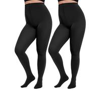 Citystl 2 Pairs Plus Size Tights for Women, 80D Opaque Black Tights, Solid Color Soft Microfiber, Black, 5XL-6XL Plus
