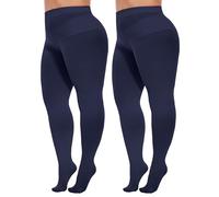 Citystl 2 Pairs Plus Size Tights for Women, 80D Opaque Black Tights, Solid Color Soft Microfiber, Navy, 5XL-6XL Plus