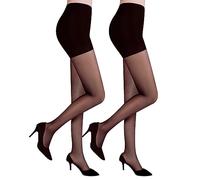 Citystl Black Sheer Tights for Women, 30D Control Top Pantyhose with Reinforced Toes, 2 Pack Black, L