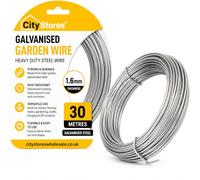 Citystores® 1.6mm (1.6mm x 30m) Galvanised Garden Wire Steel Rope Roll Picture Strand Cable Railing Fence Heavy Duty Plants Decking Fencing