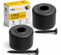Citystores® 2 Pack 32mm Black Floor & Wall Mounted Door Stops - Heavy Duty Rubber Door Stopper with Screws - Screw-in Door Buffer for Doors, Walls & Skirting Boards