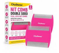 CityStores® 2 Pack Flea, Lice & Nit Combs - Double-Sided Fine Tooth Metal Combs for Head Lice, Nits, Fleas, Ticks & Dandruff - Suitable for Kids, Adults, Dogs & Cats - Pink