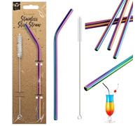 Citystores® 2 Pack Iridescent Rainbow Metal Straw with Brush Premium Stainless Steel Reusable Drinking Straw & Cleaning Tool Eco-Friendly Durable Long Straw with Travel Cleaner