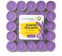 Citystores® 25 Pack Lavender Scented Tea Lights, 4 Hour Burn Candles, Aromatherapy Tealight Candles for Home, Spa, Relaxation, Weddings, Christmas & Parties