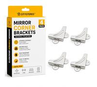 Citystores™ 4 x Mirror Corner Brackets Nickel Plated Mirror Hanging Kit Heavy Duty Wall Mount Mirror Fixing Clips with Screws Wall Plugs Bathroom Gym Bedroom Hallway Glass Mirror Mounting Brackets