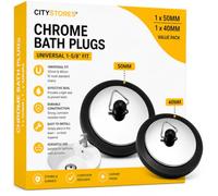 Citystores® 40mm & 50mm Chrome Bath Plug Twin Pack Universal Fit 1.57" (40mm) & 2" (50mm) For Bathtubs & Basins