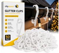 citystores® 50 White Clear Gutter Clips for Outdoor Christmas Fairy & Icicle Lights - Universal Hanging Hooks for Roof Gutters, Garden & Festive Decorations
